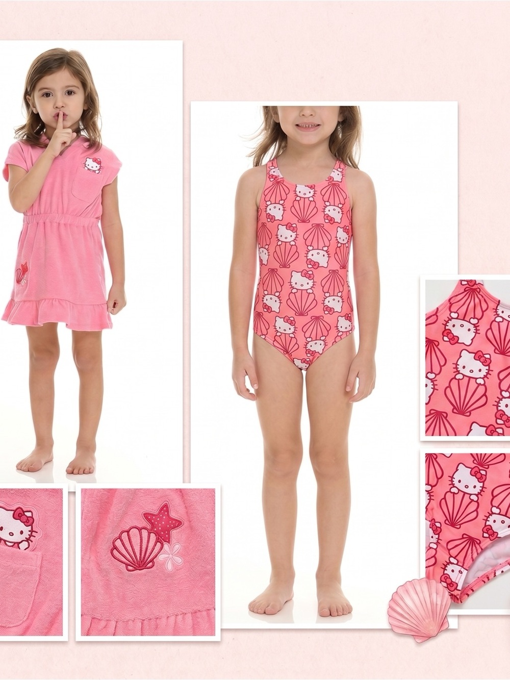 Hello Kitty Girls 2 Piece Set Swim Cover Up and One piece Swimsuit 2T Pink New